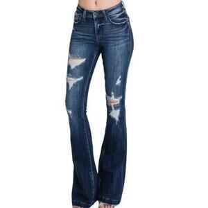 Petra 153 Jeans Distressed Flare Stretch 5 Pocket dark Blue Size 9/28